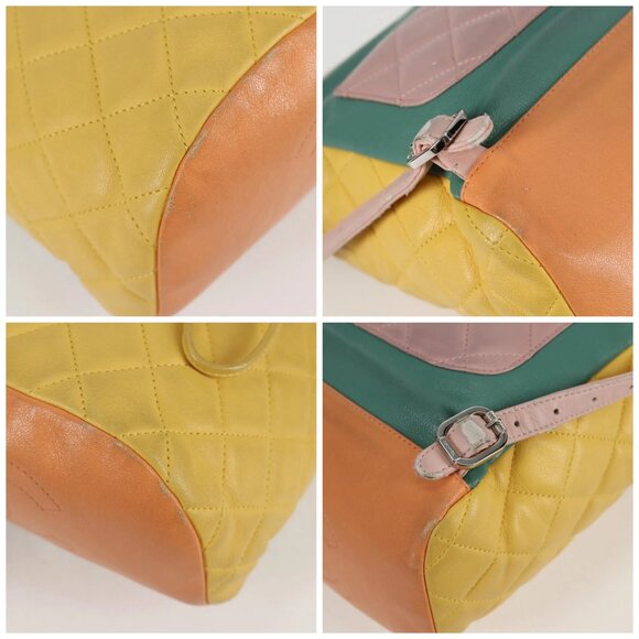 CHANEL Matelasse Backpack Lamb Skin Yellow Silver CC Auth 118937M main image 12